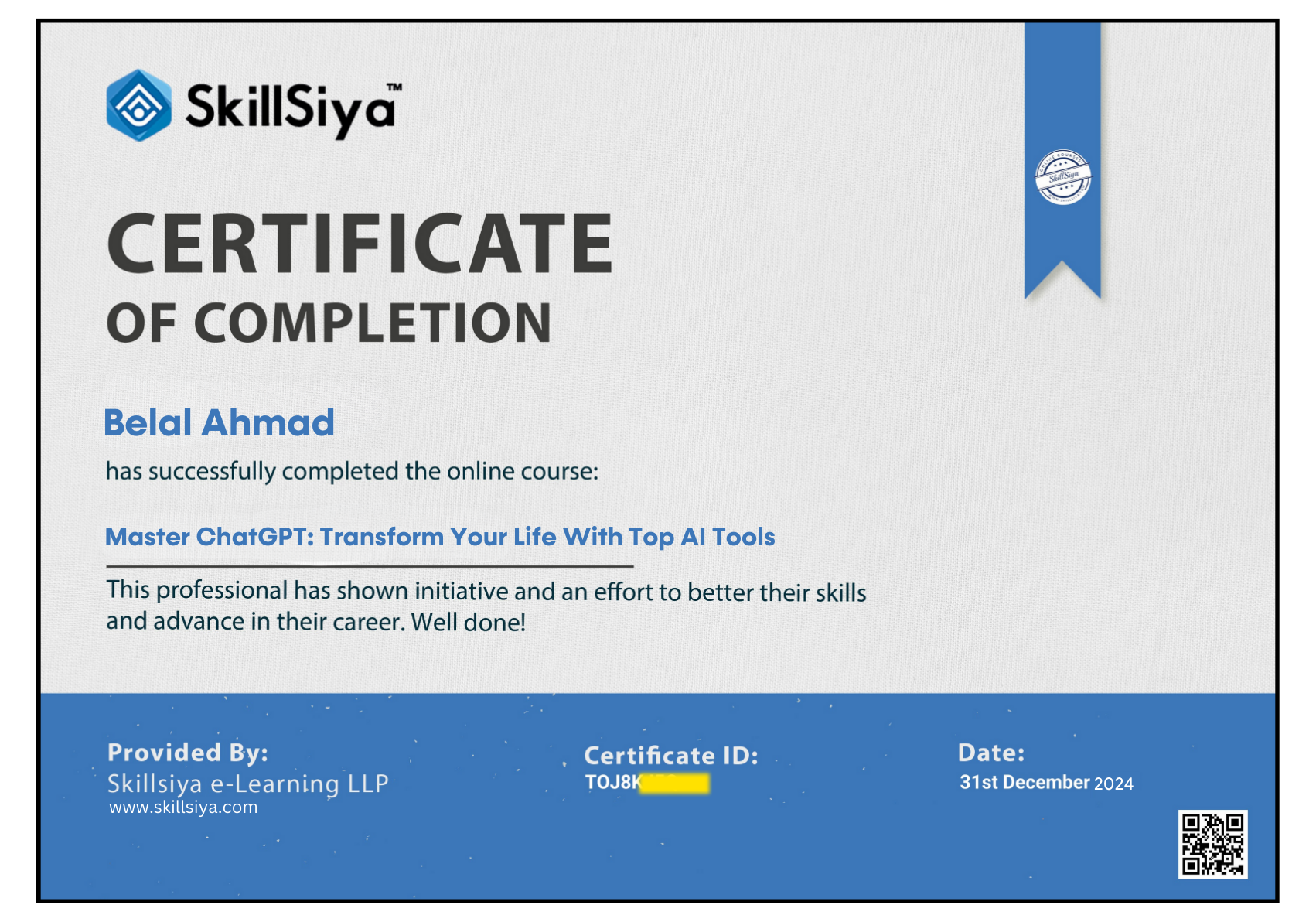 skillsiya certificate